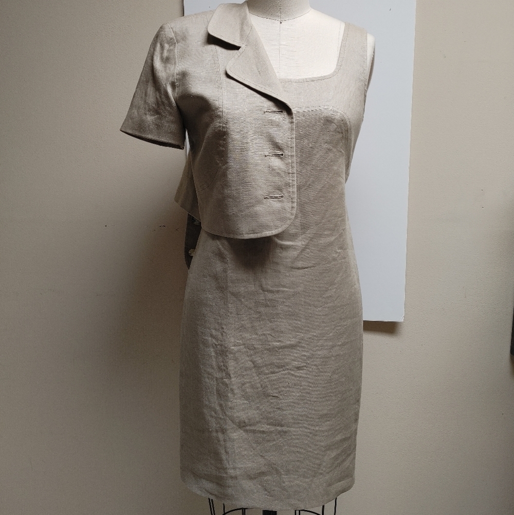 Vintage Kelly Graham Tan Linen Shift & Crop Jacket 4-6 - Picture 6 of 12